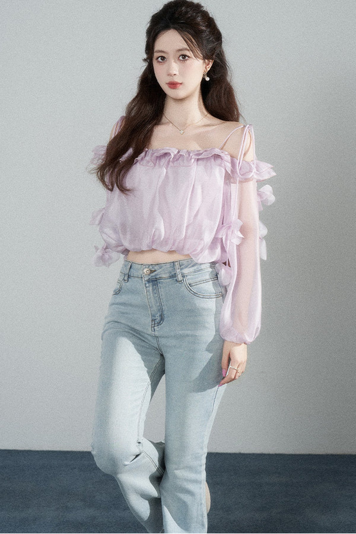Ruffled One-Shoulder Chiffon Blouse