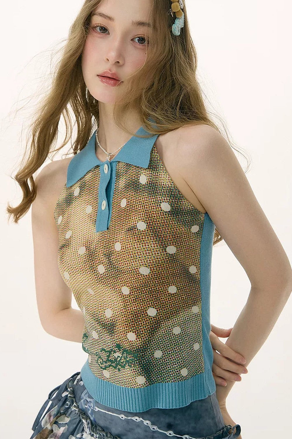 Blue Polo Knit Rabbit Vest
