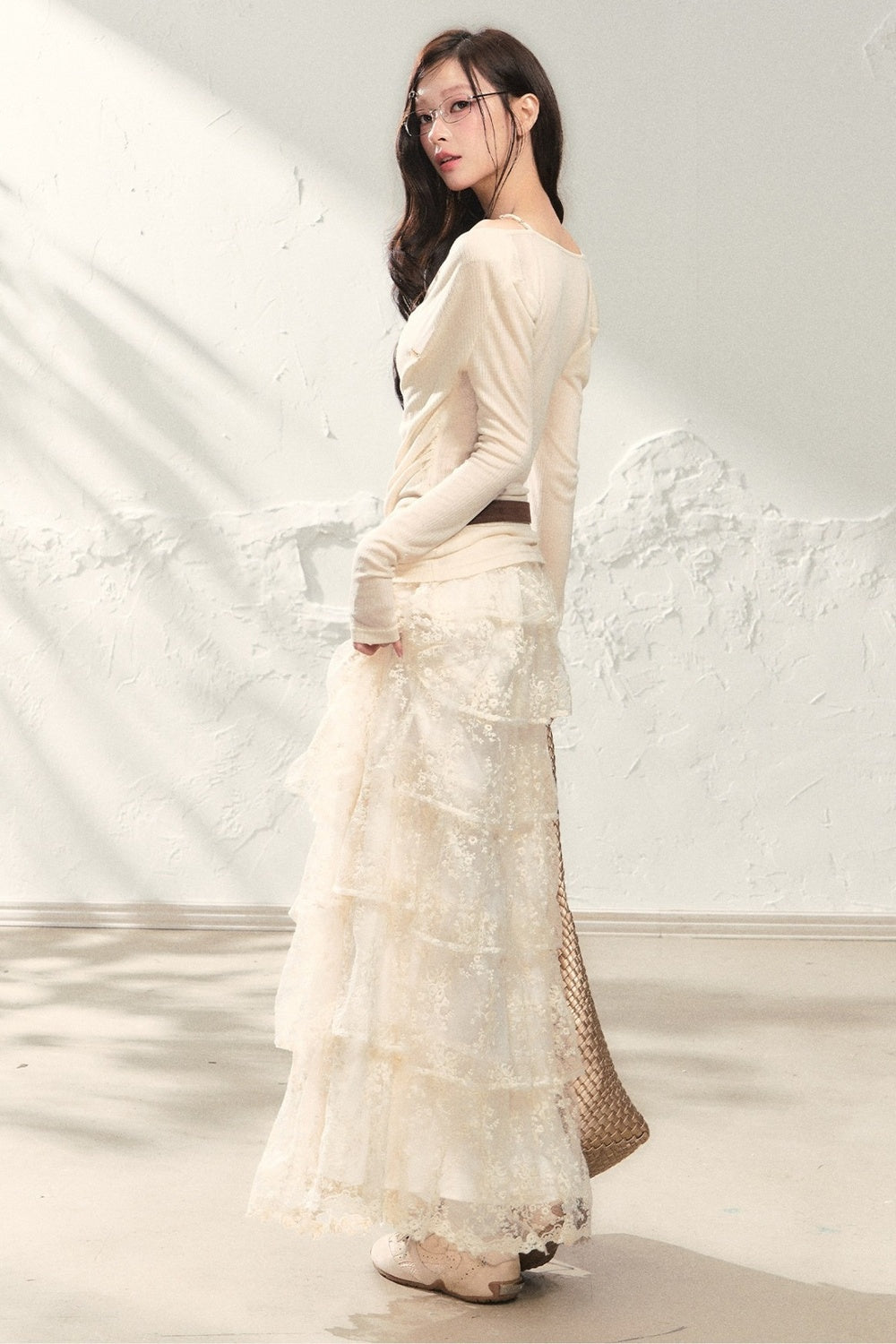 Swing Collar Long Sleeve Top and Skirt Set-Up