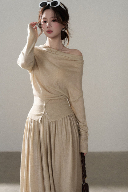 Long Sleeve Knit Top and Skirt Set