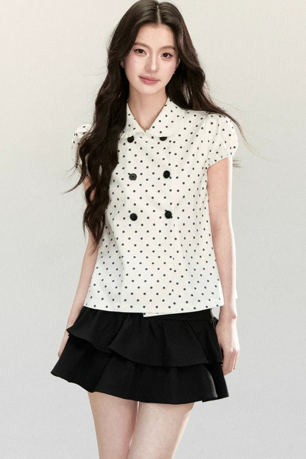 White Polka Dot Short Sleeve Shirt