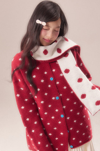 Polka Dot Scarf Knit Cardigan