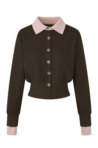 Layered-Look Lapel Knit Cardigan