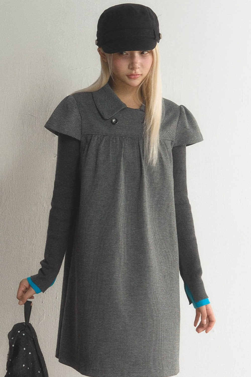 Houndstooth Doll Collar Woolen Dress