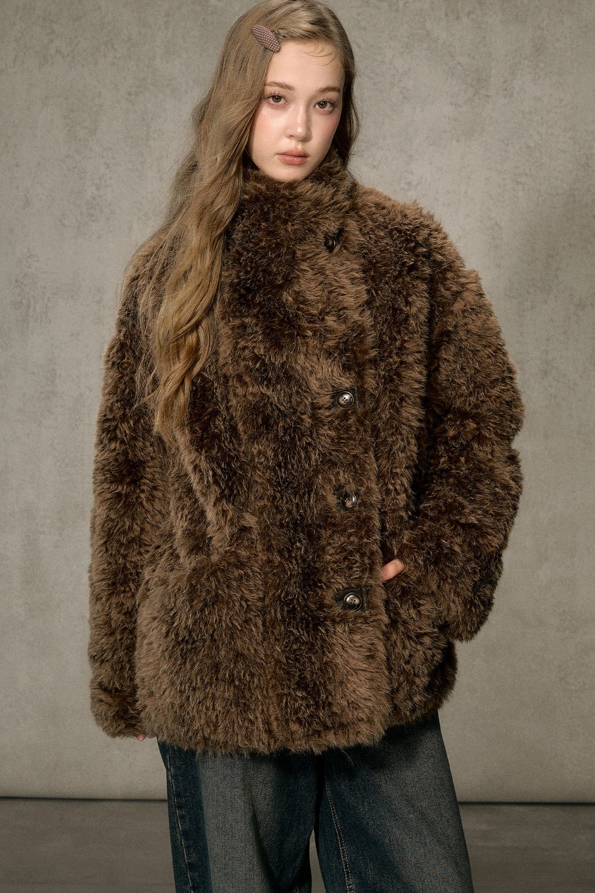 Reversible Faux Suede Fur Jacket
