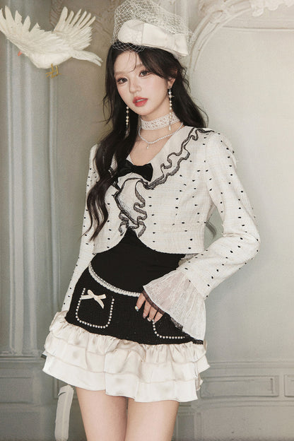 Polka Dot Ruffle Jacket and Skirt Set-Up