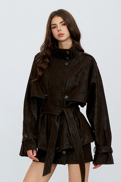 Belted PU Leather Jacket