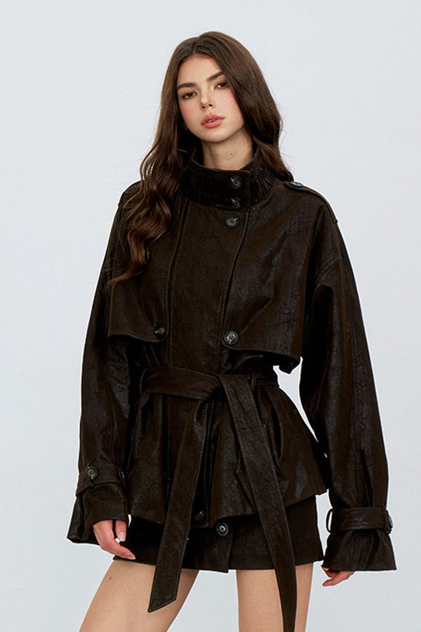 Belted PU Leather Jacket