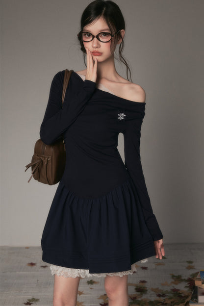 Off-Shoulder Polka Dot Lace Patchwork Dress