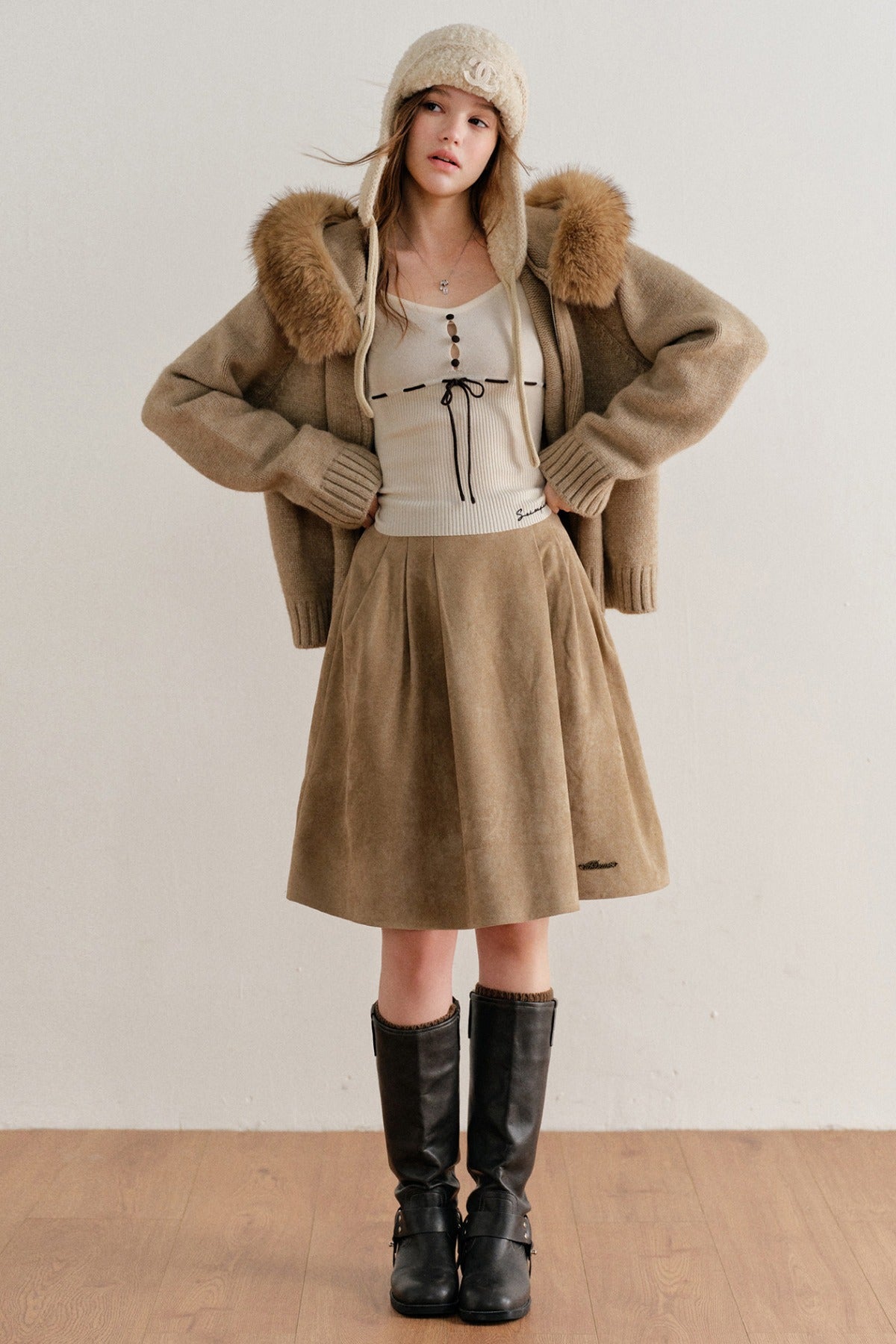 Faux Suede High-Waisted A-Line Skirt