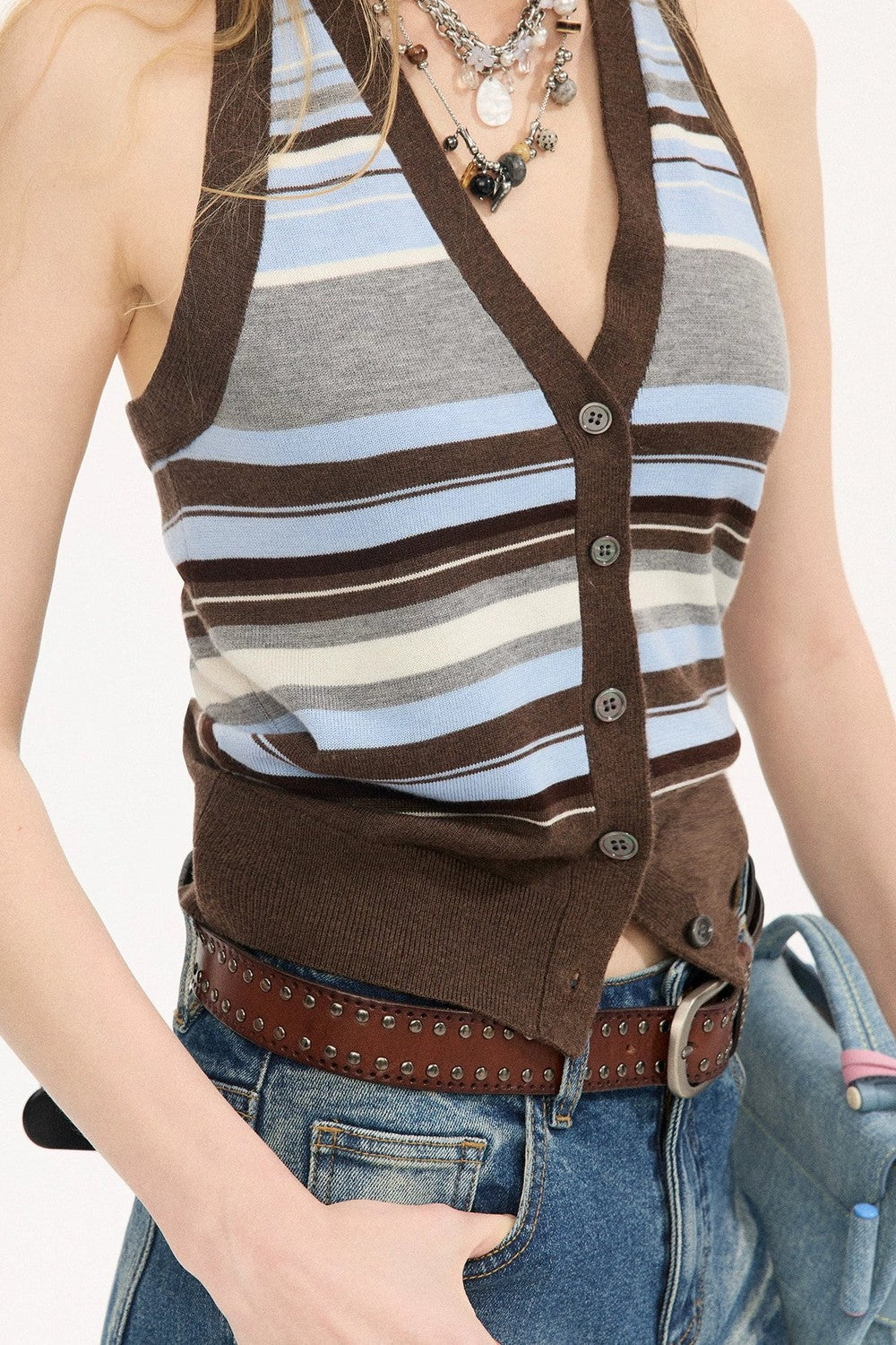 Gilet halter lavorato a maglia a righe