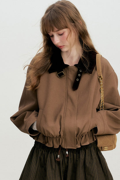 Short Color-Blocked PU Work Jacket