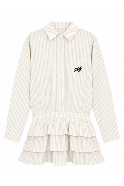 Woolen Baseball Jacket with Tiered Shirt Dress Set-Up