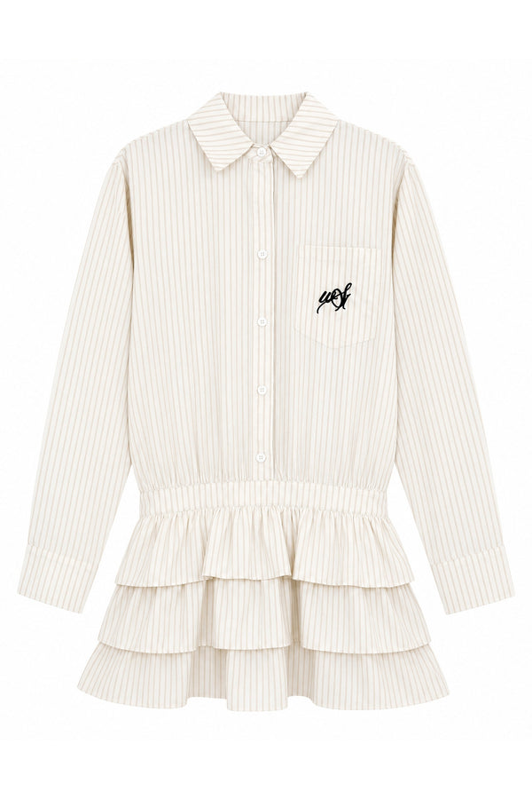 Woolen Baseball Jacket with Tiered Shirt Dress Set-Up