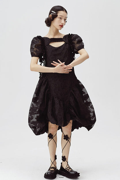 Irregular Floral Puff Dress