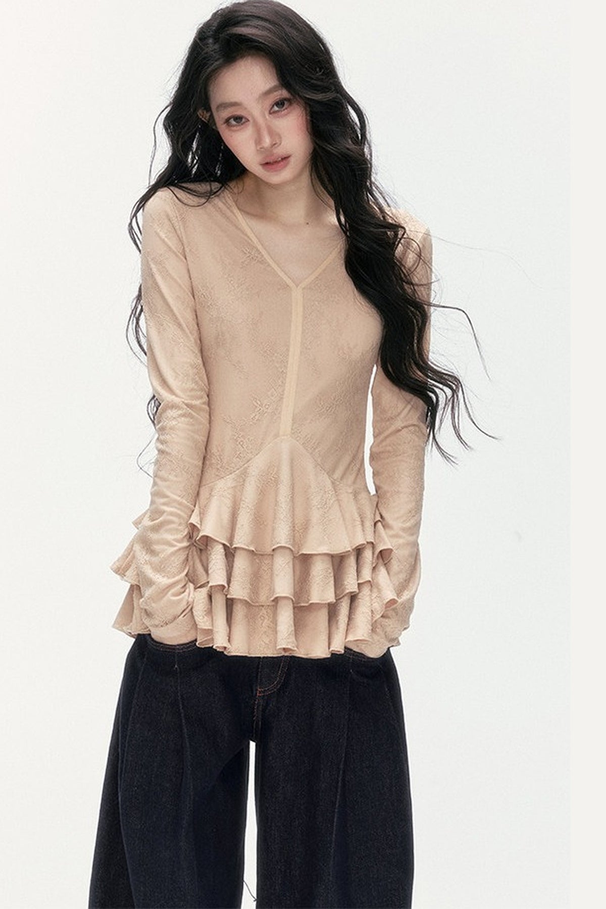 V-Neck Lace Tiered Top