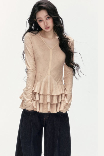 V-Neck Lace Tiered Top