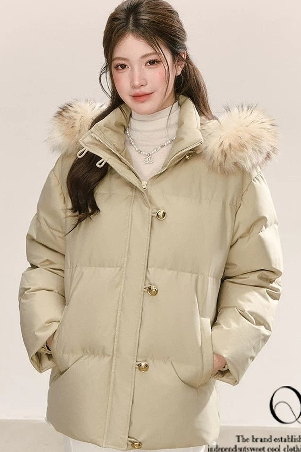 Detachable Raccoon Fur Collar Hooded Down Jacket