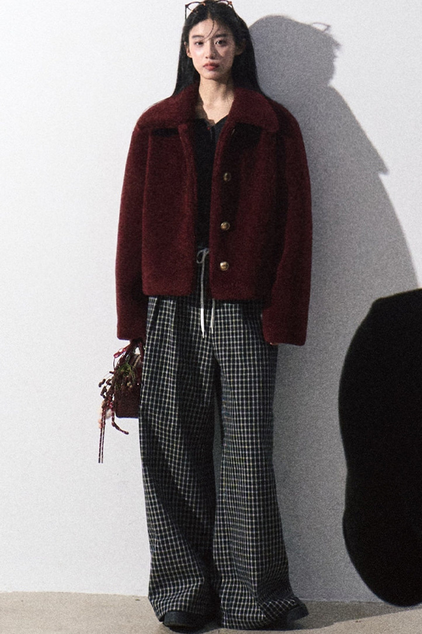 Drawstring Plaid Wide-Leg Pants