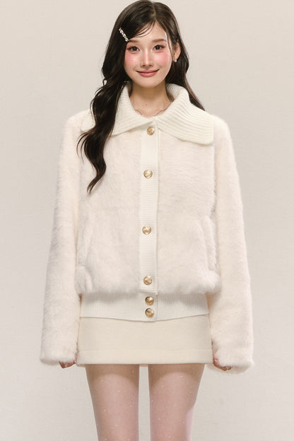 White Faux Fur Jacket and Skirt Set-Up