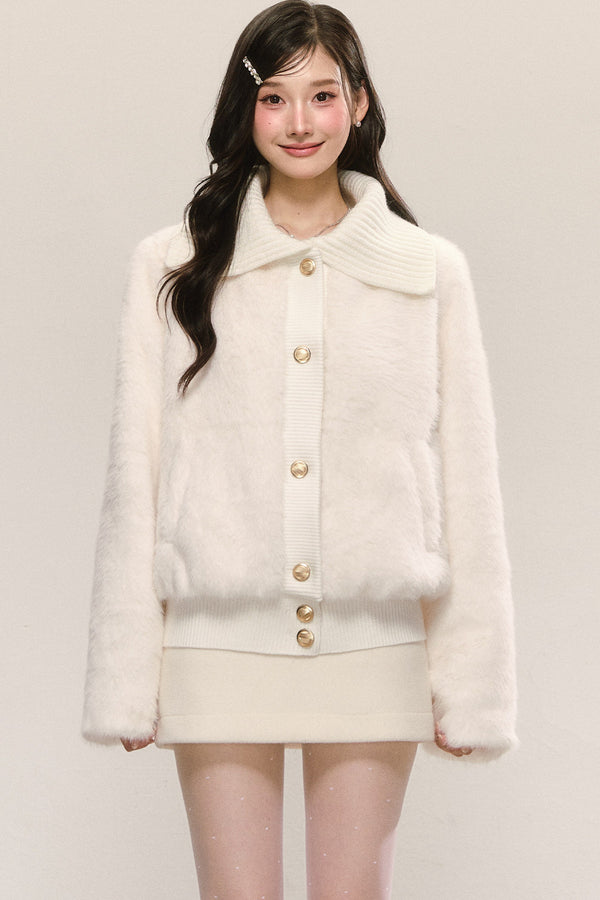 White Faux Fur Jacket and Skirt Set-Up
