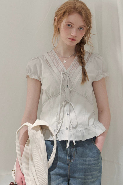 Summer Lace V-Neck Blouse