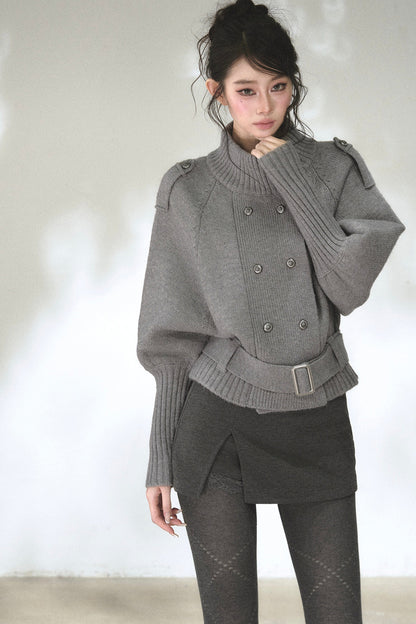 Capejacke mit vertikalem Rippstrick und Fledermausärmeln