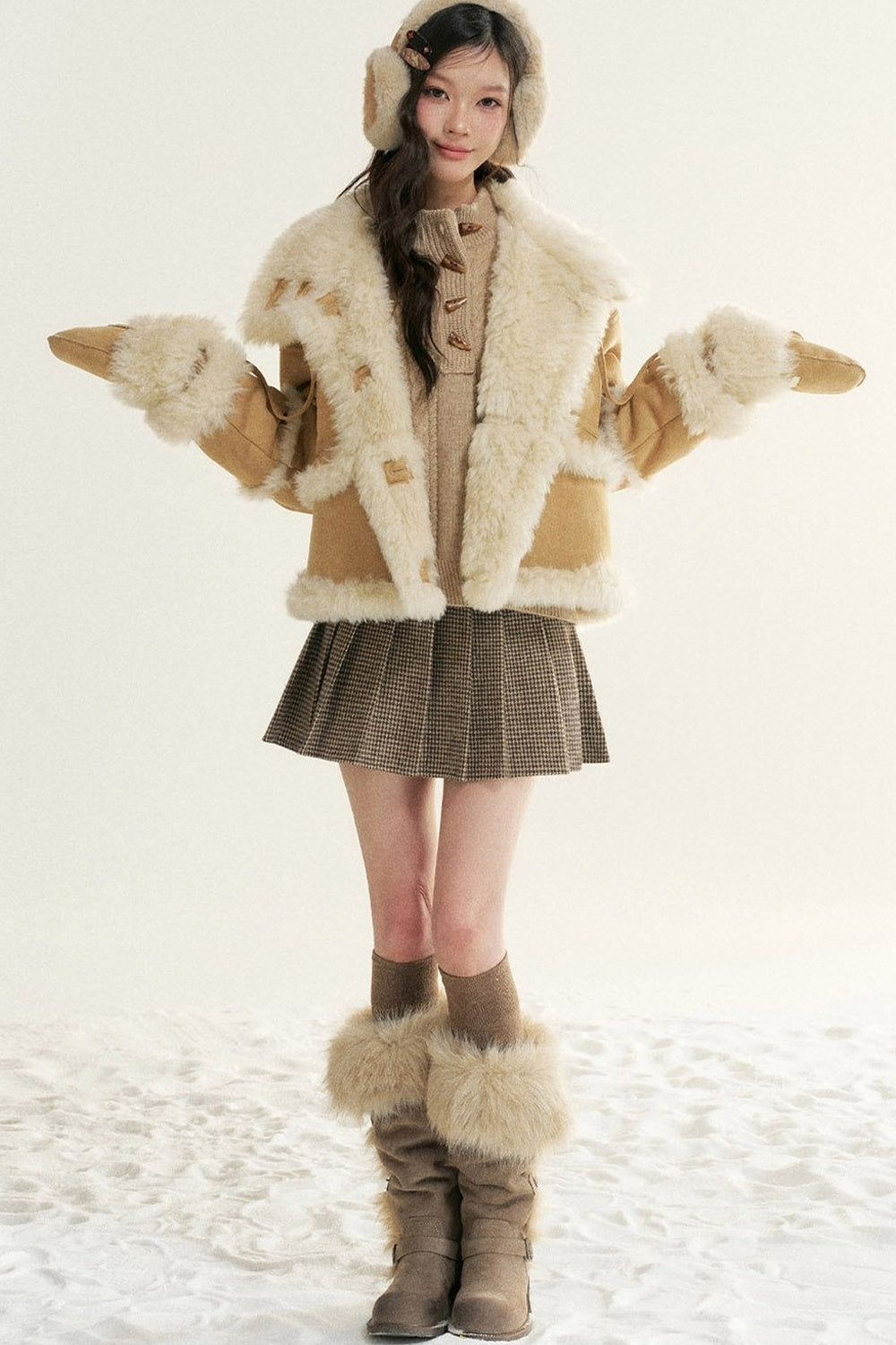 Loose Fur Integrated Suede Jacket