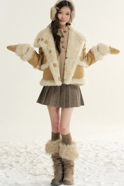 Loose Fur Integrated Suede Jacket