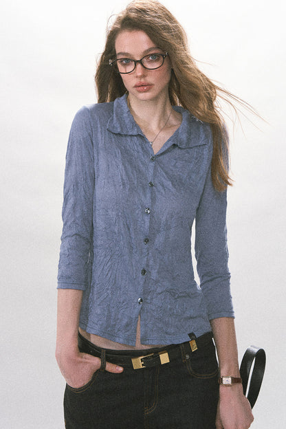 Chemise boutonnée plissée texturée