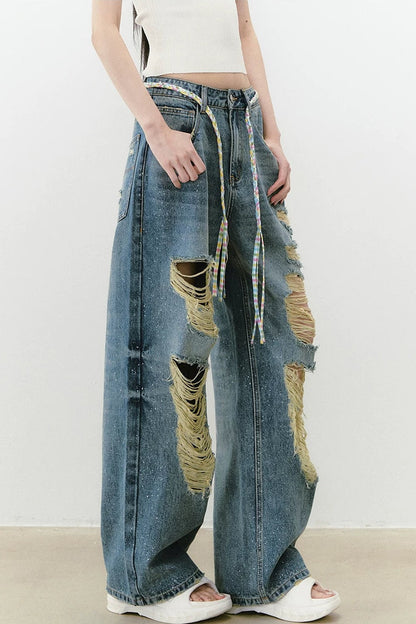 Sparkling Glitter Distressed Pants