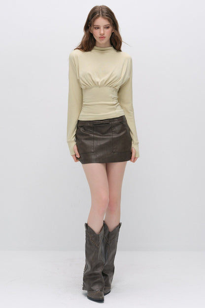 Pleated Side Button Knit Top and Skirt Set-Up