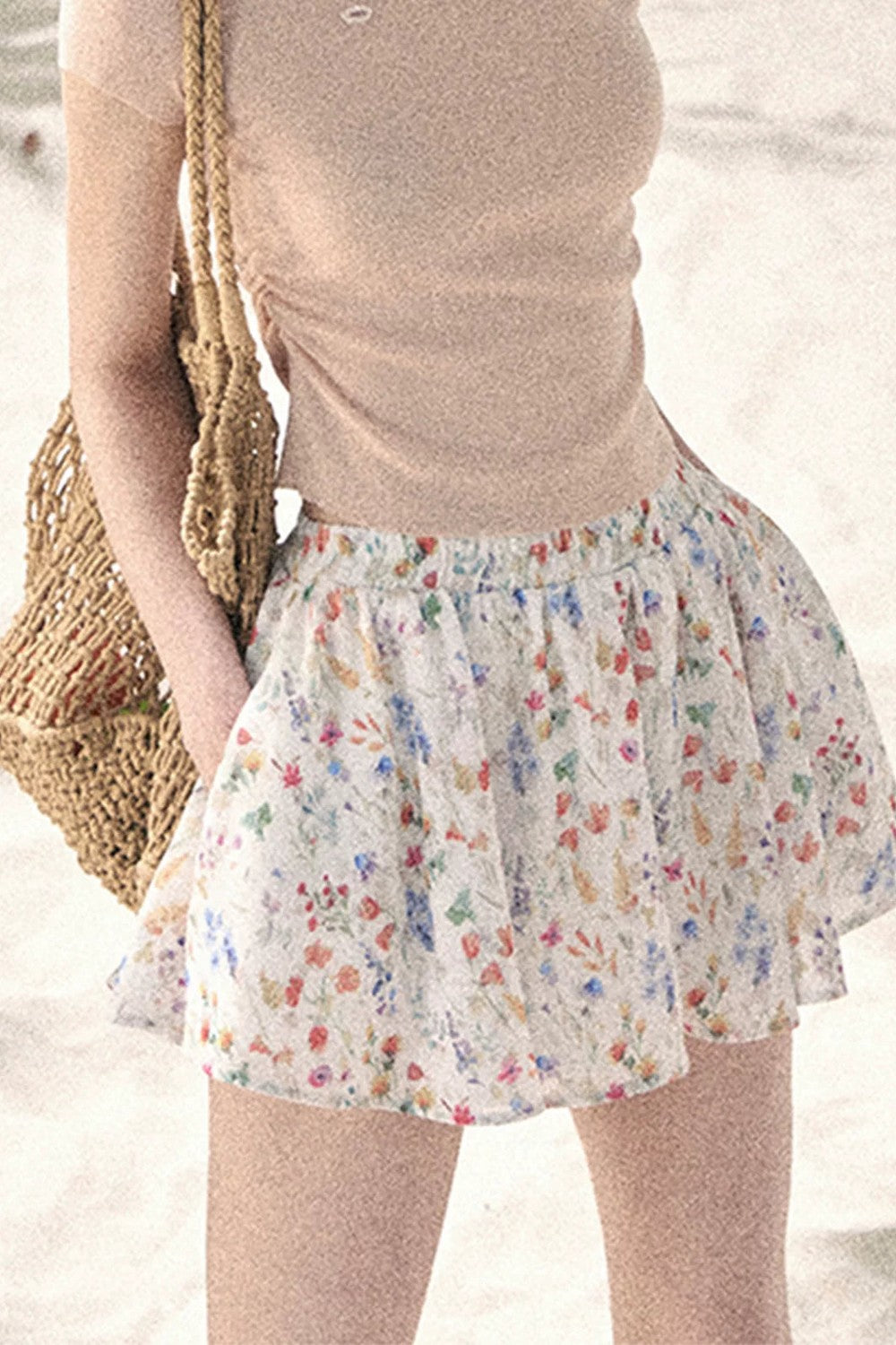 Gonna A-Line con Stampa Floreale Francese