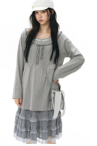 Front Chest Tuck Webbing Raglan Knit T-Shirt