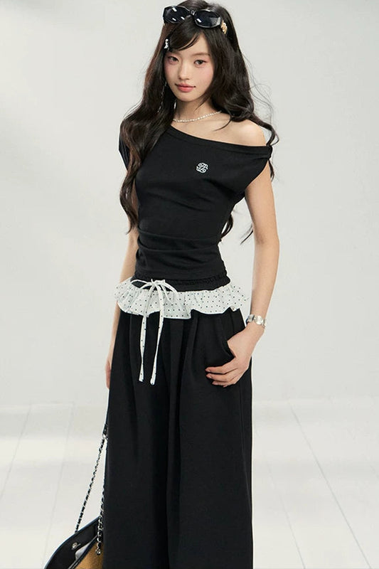 Knot Detail Off-Shoulder Short Sleeve Sweatshirt