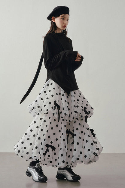 Polka Dot Tiered Bow Skirt