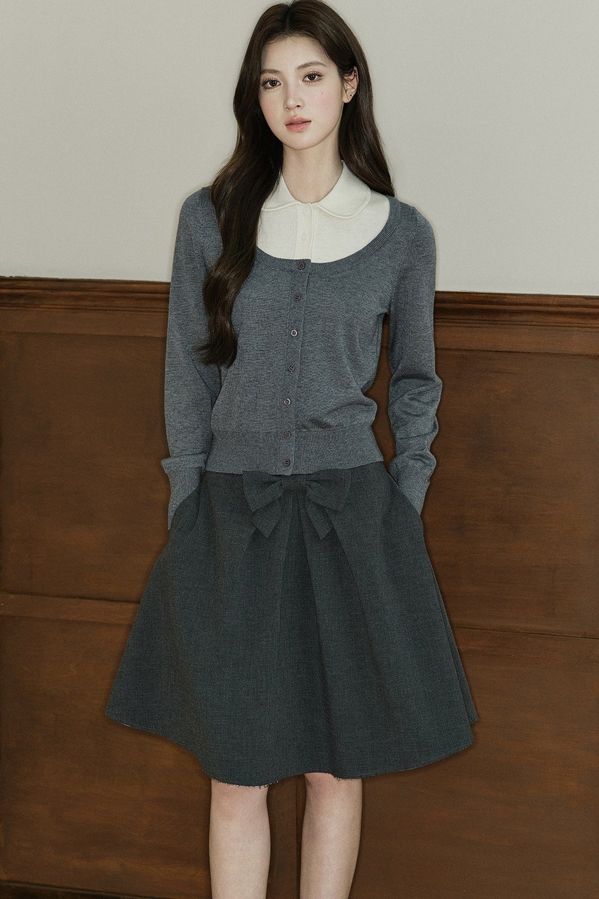 Mid-Waist Bow A-Line Frayed Skirt