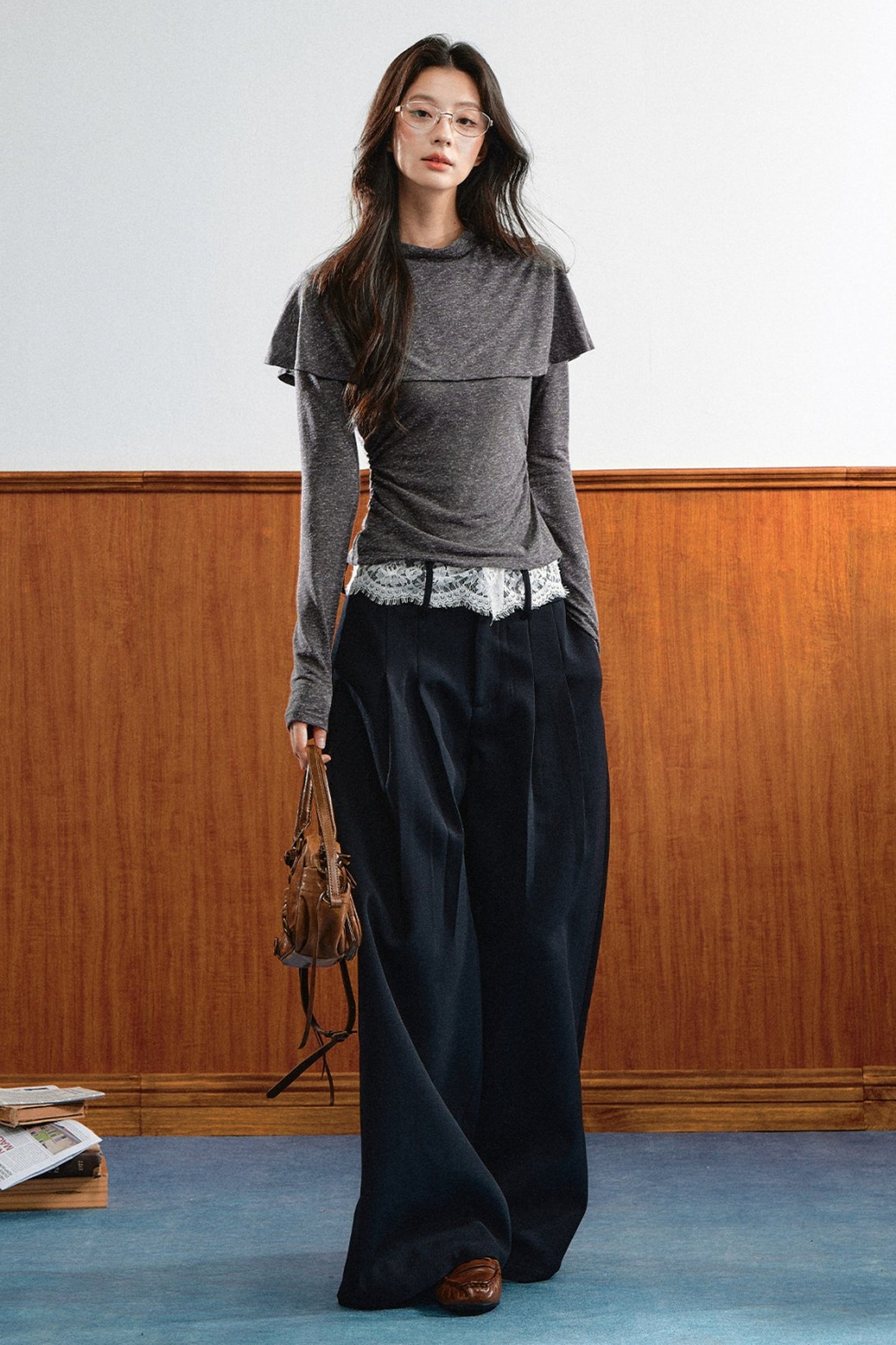 Double-Layer Pleated Knit Sweater