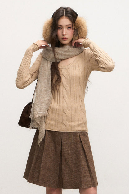 Beige Knit Base Layer Top Set-Up