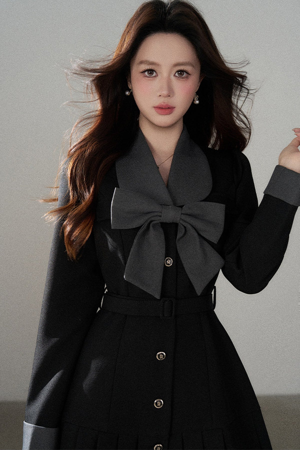 Black Bow Pleated Dress