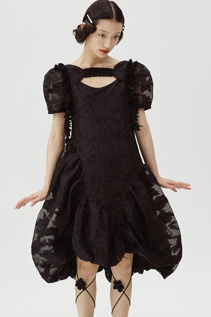 Irregular Floral Puff Dress