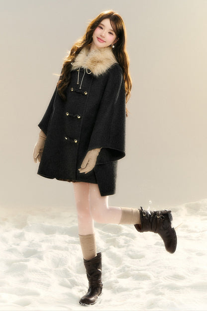100% Wool Fox Fur Napoleon Cape