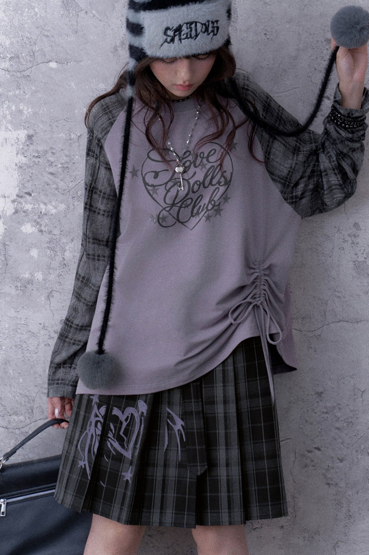 Gray Plaid Pleated Skirt