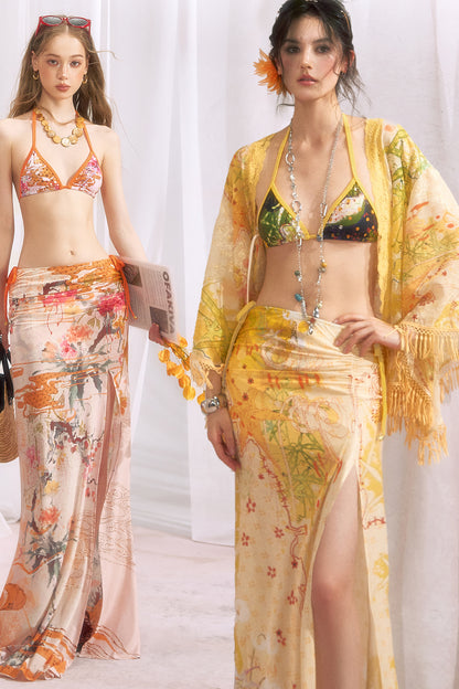 Cloud Flower Tropical Floral Triangle Bikini Set-Up
