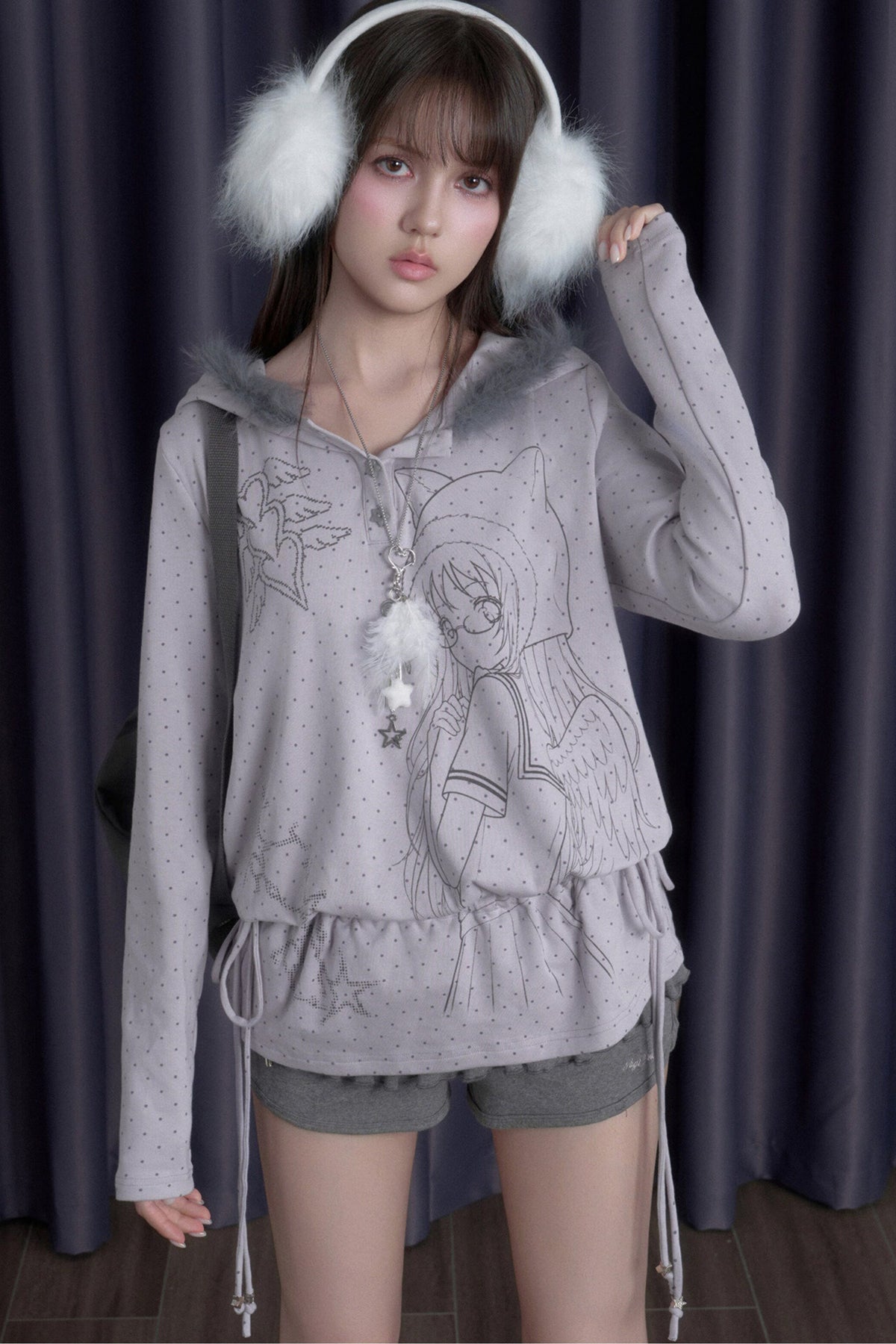 Gray Purple Printed Hoodie