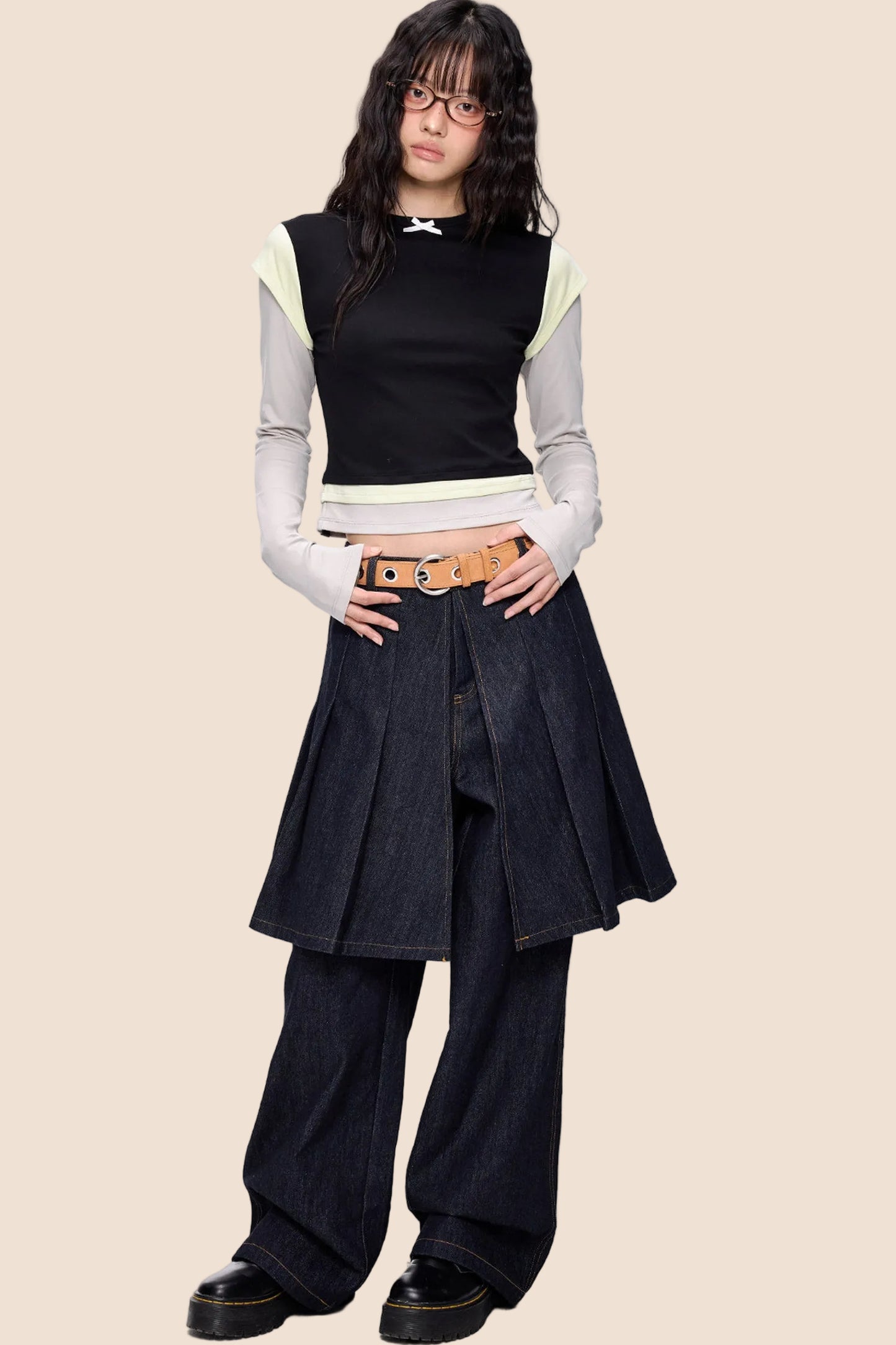 Color-Blocked Bow Long-Sleeve T-shirt