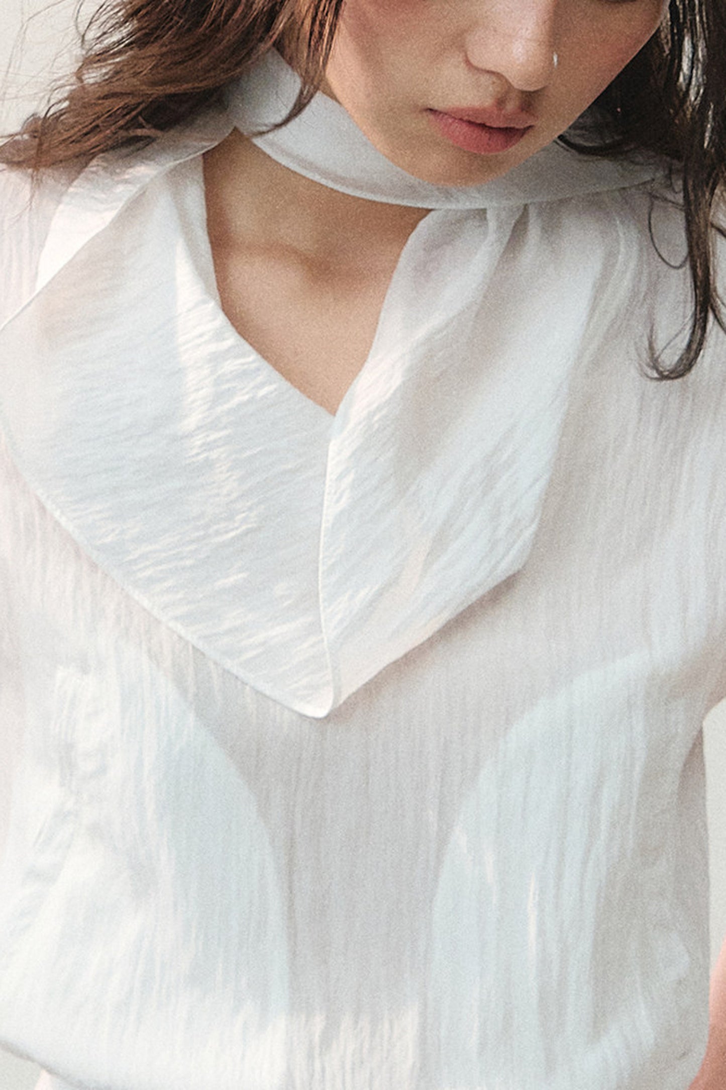 Drape Collar Short Sleeve Shirt With Tie