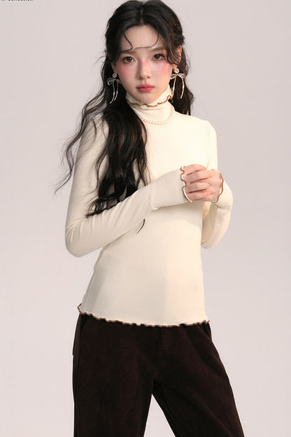 Ruffled Lapel Brushed Base Layer Top