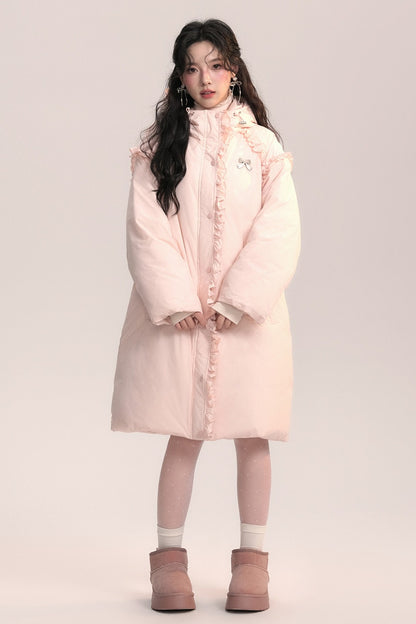 Lace Trim Long Down Jacket