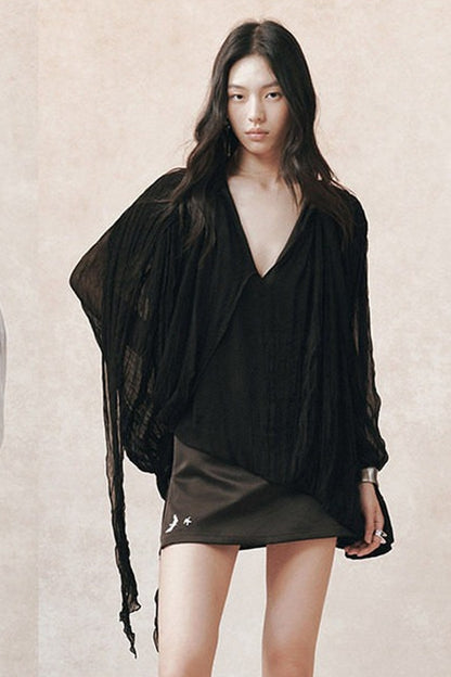 Irregular Pleated Layered Blouse